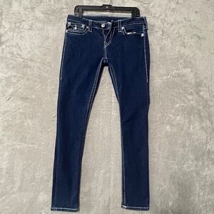 True Religion Jennie Curvy Mid Rise Skinny Dark Wash Denim Jeans—Size 32